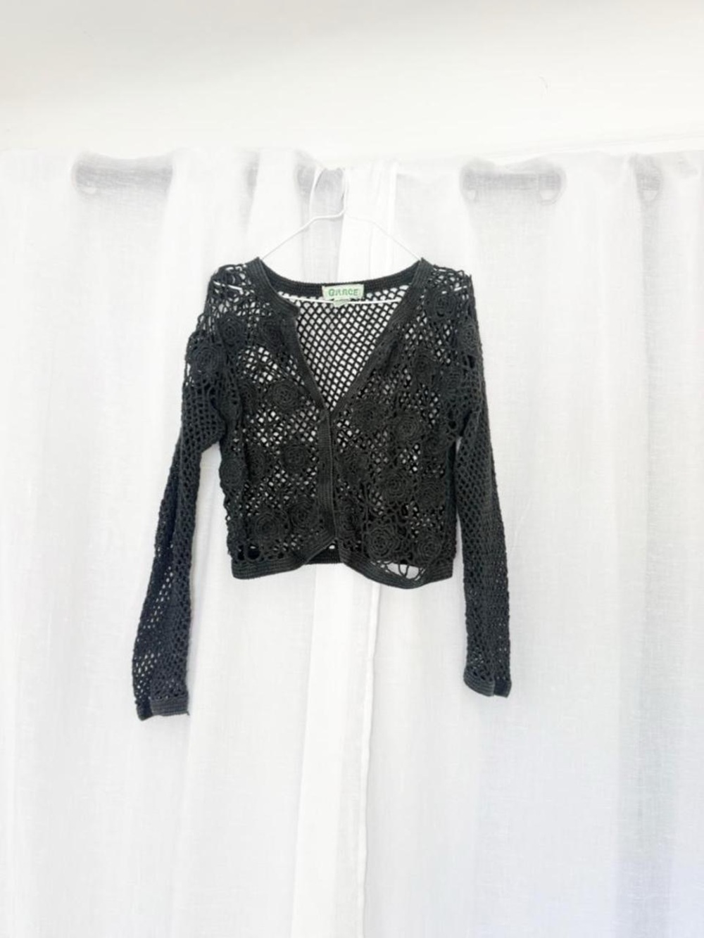 Vintage Y2K black crochet floral cardigan